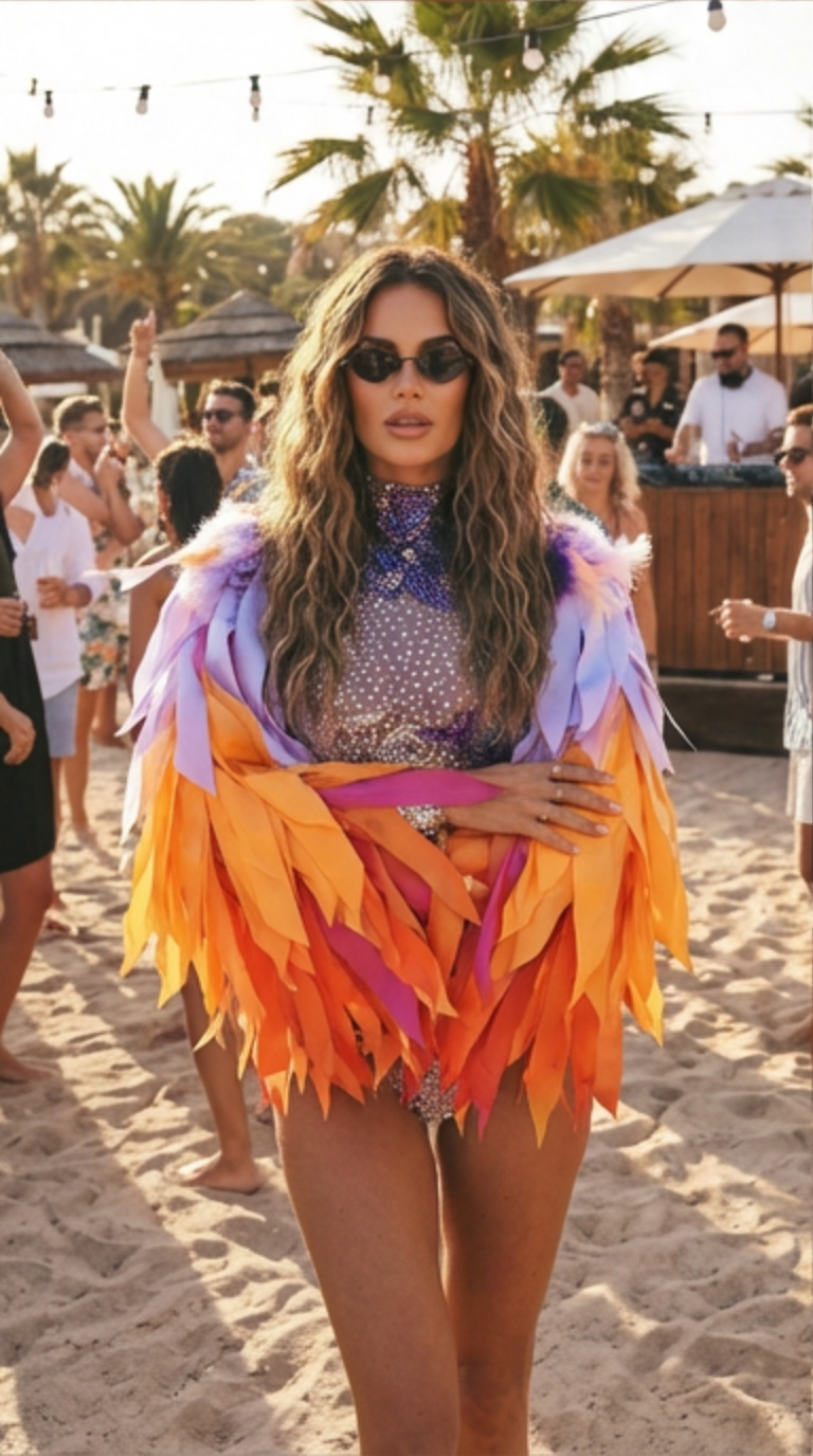 Festival Feather Rhinestone Bodysuit with Wing Sleeves