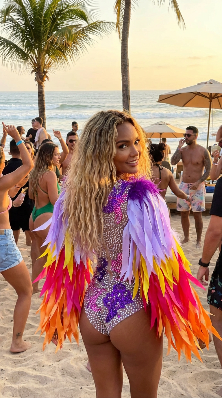 Festival Feather Rhinestone Bodysuit with Wing Sleeves