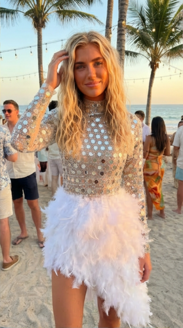 Gold Sequin Feather Party Dress – Luxury Birthday & Event Wear
