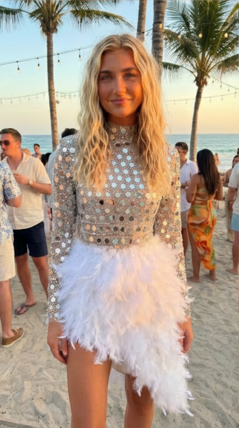 Gold Sequin Feather Party Dress – Luxury Birthday & Event Wear