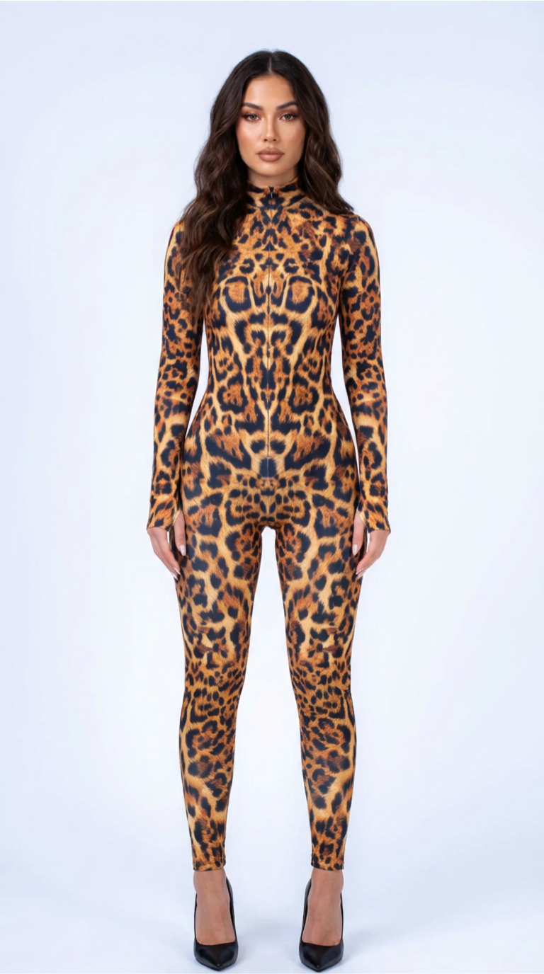 Leopard Print Catsuit – Festival Rave Italian Lycra Jumpsuit
