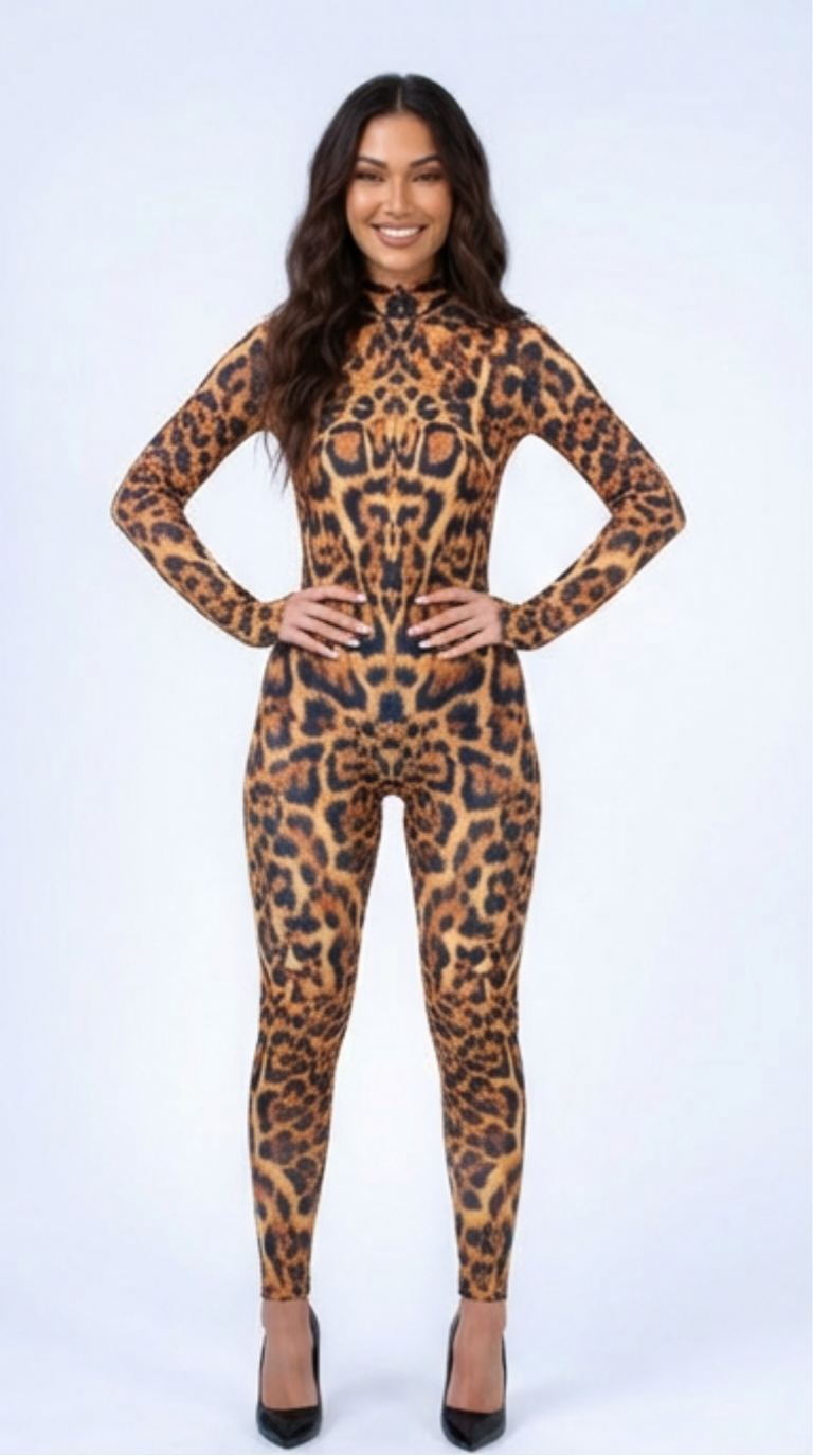 Leopard Print Catsuit – Festival Rave Italian Lycra Jumpsuit