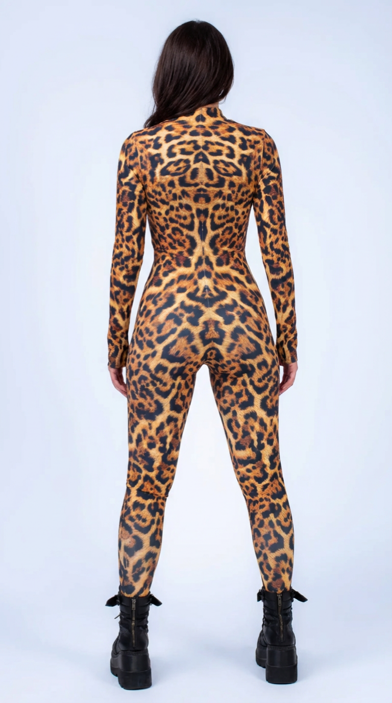 Leopard Print Catsuit – Festival Rave Italian Lycra Jumpsuit