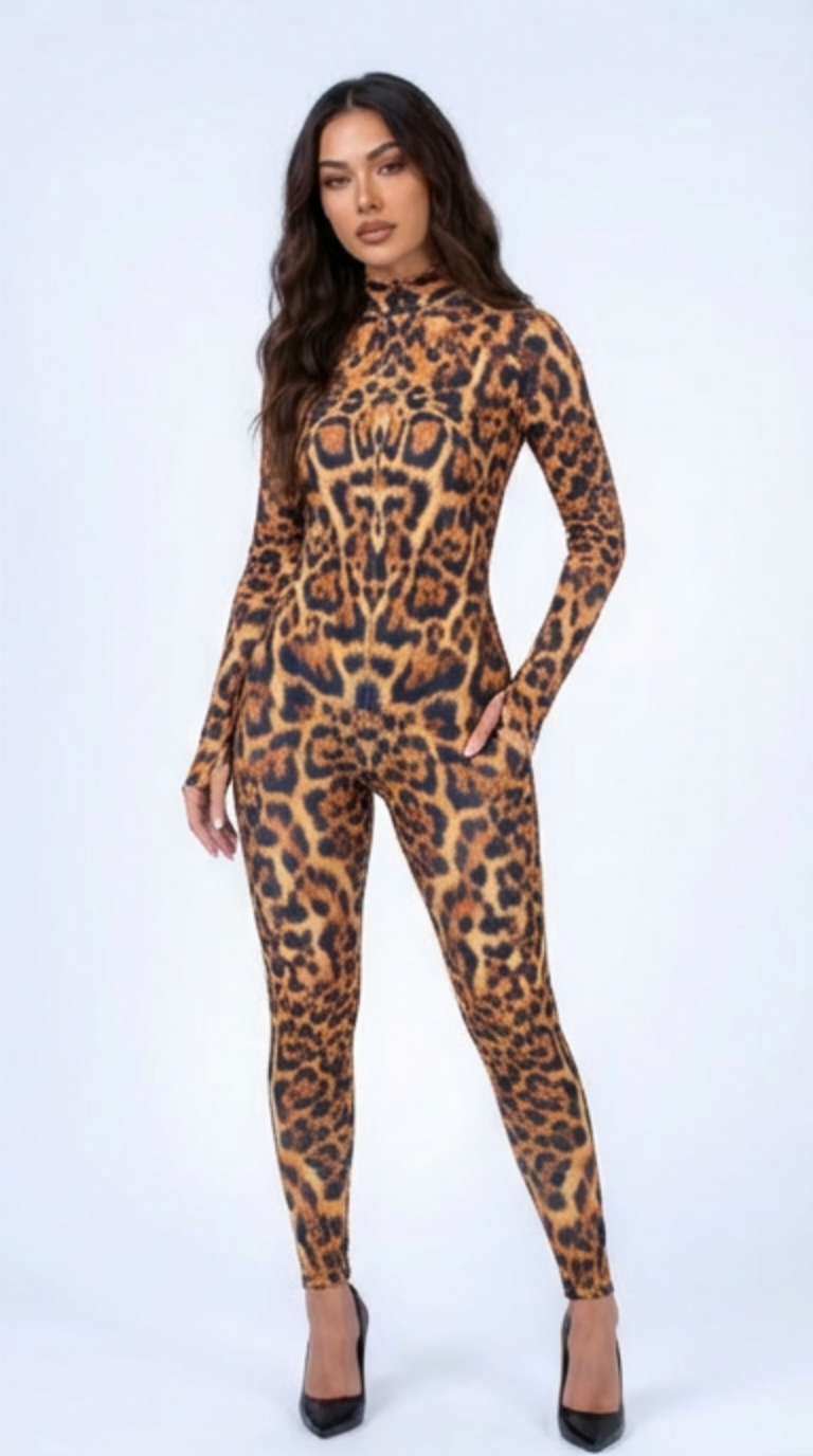 Leopard Print Catsuit – Festival Rave Italian Lycra Jumpsuit