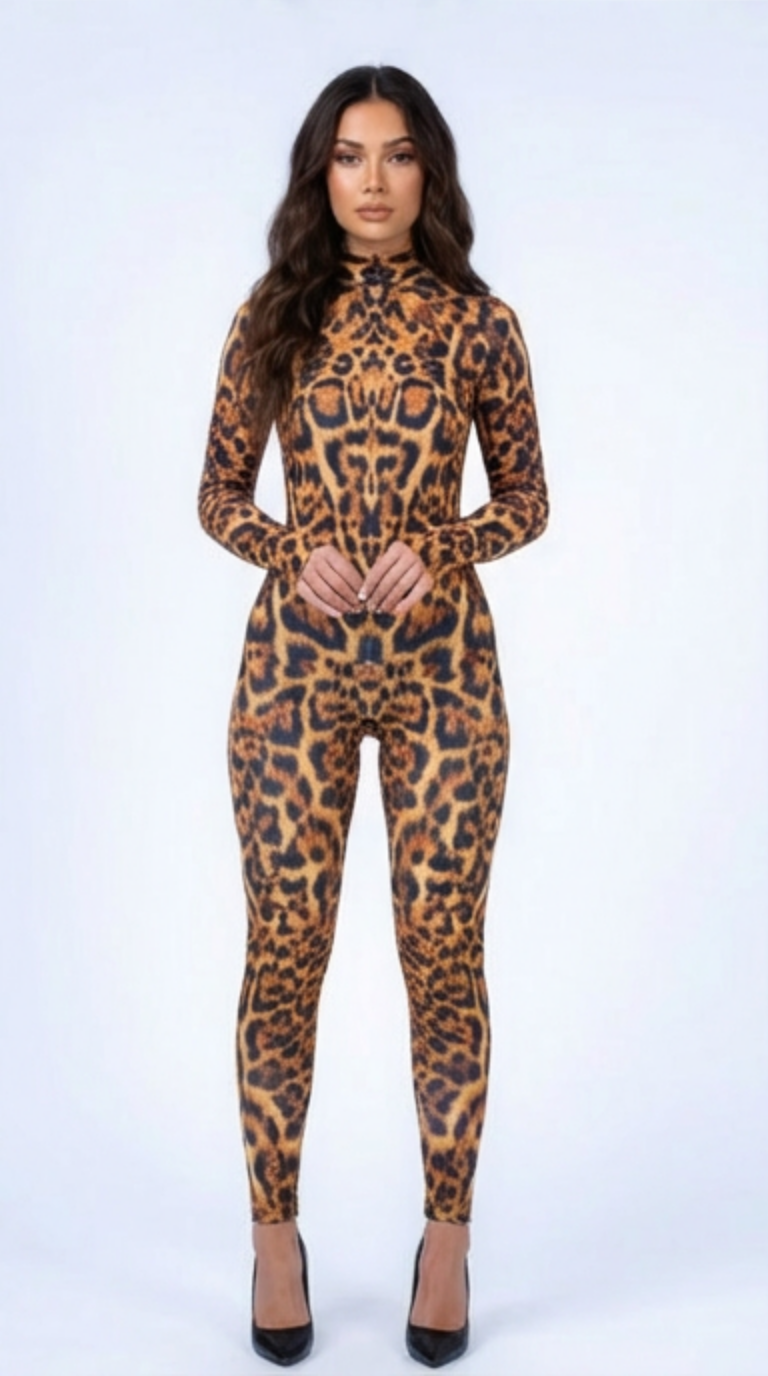 Leopard Print Catsuit – Festival Rave Italian Lycra Jumpsuit