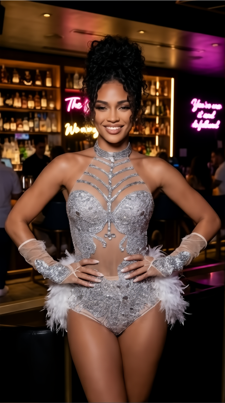 Silver Rhinestone Sequin  Bodysuit