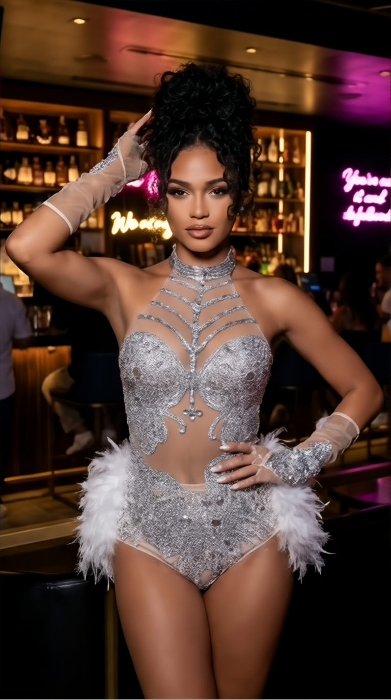 Silver Rhinestone Sequin  Bodysuit