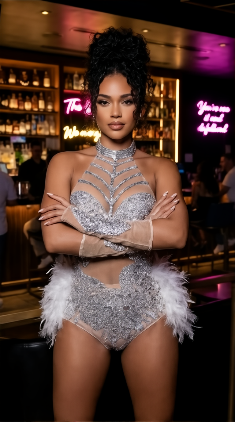 Silver Rhinestone Sequin  Bodysuit