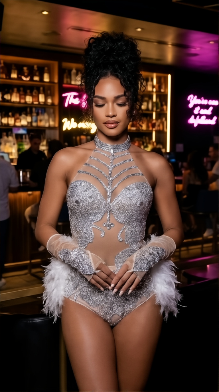 Silver Rhinestone Sequin  Bodysuit