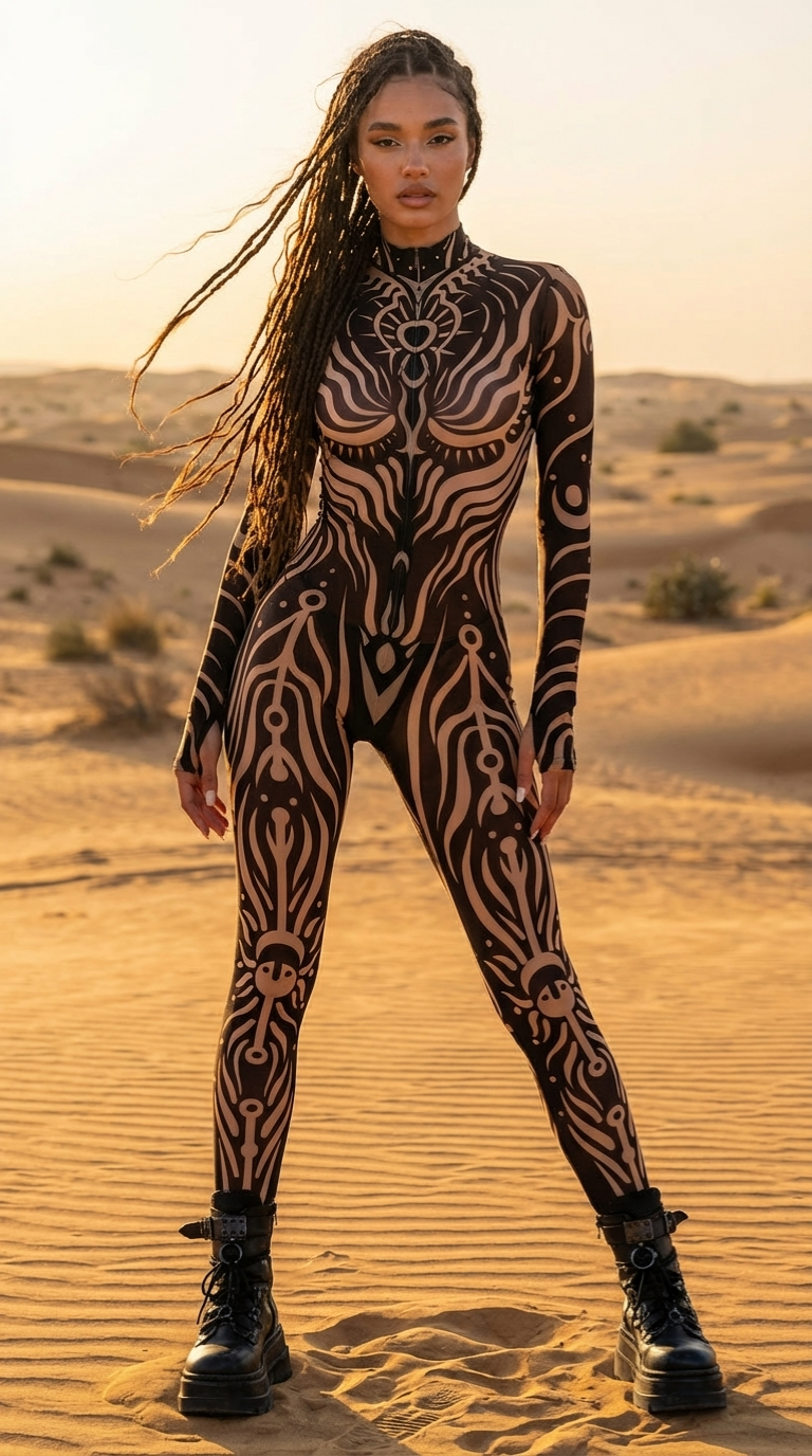 Worship Night Mesh Costume – Tribal Sheer Jumpsuit for Women