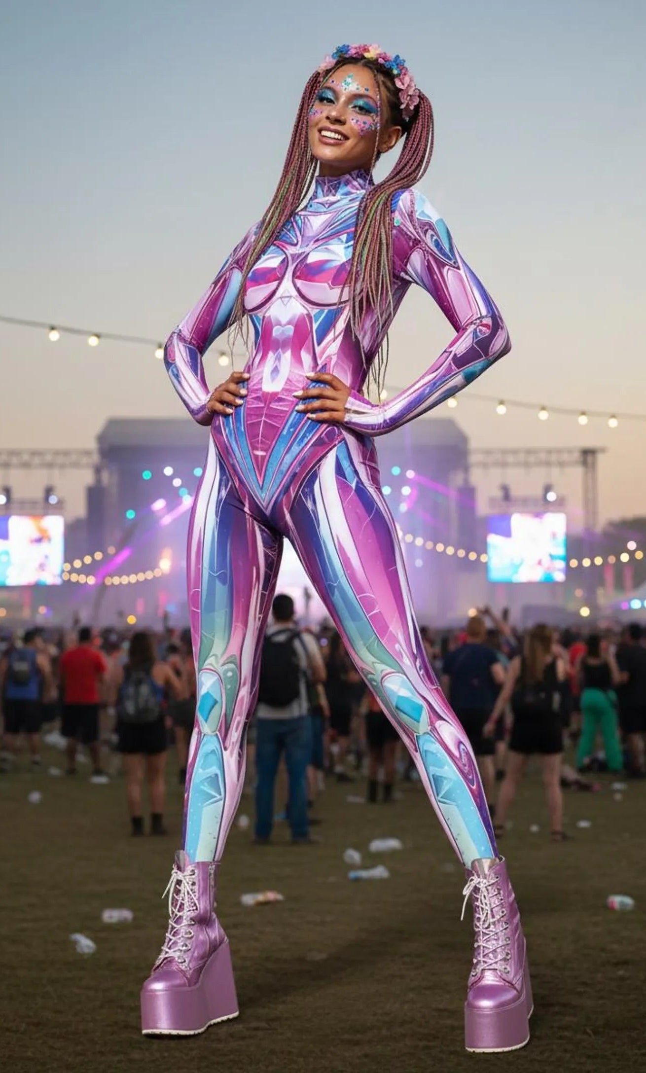 Iridescent Festival Bodysuit – Futuristic Rave Catsuit