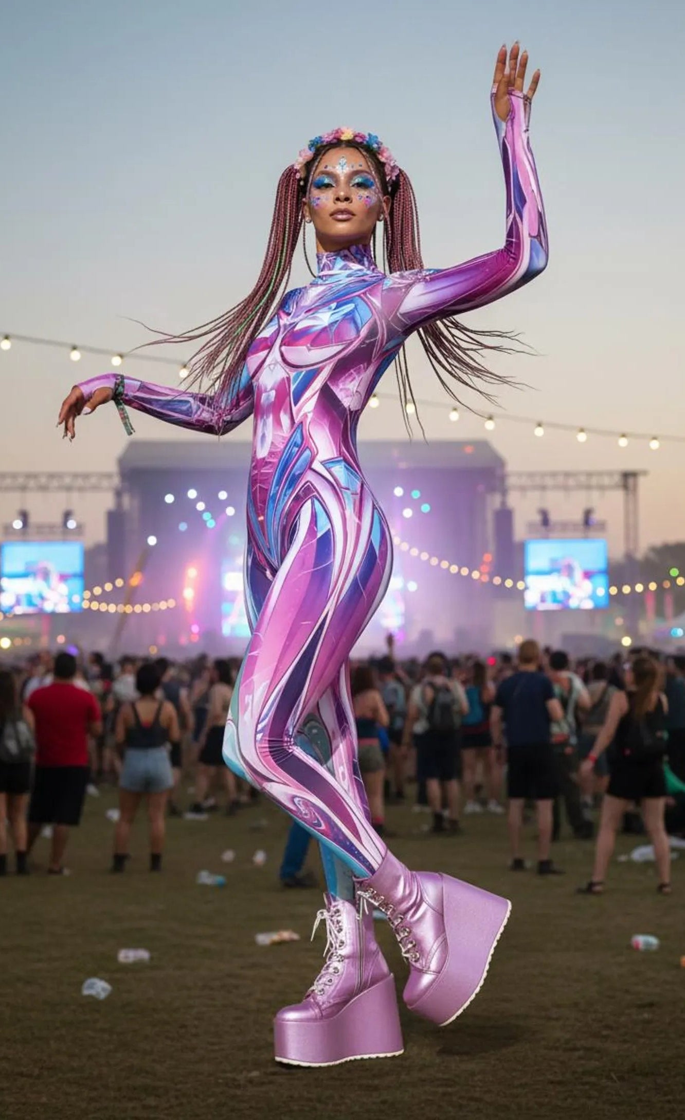 Iridescent Festival Bodysuit – Futuristic Rave Catsuit