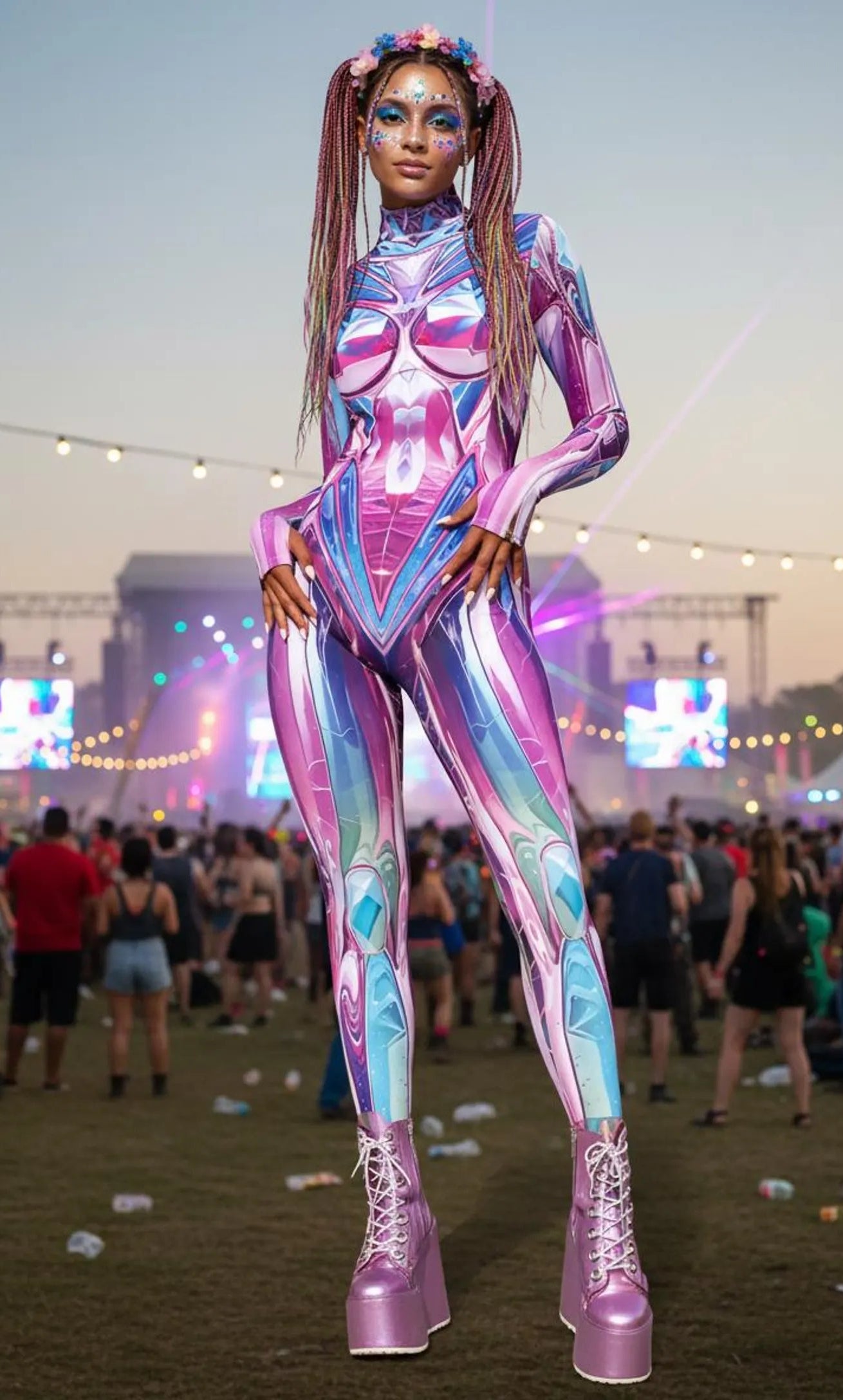 Iridescent Festival Bodysuit – Futuristic Rave Catsuit