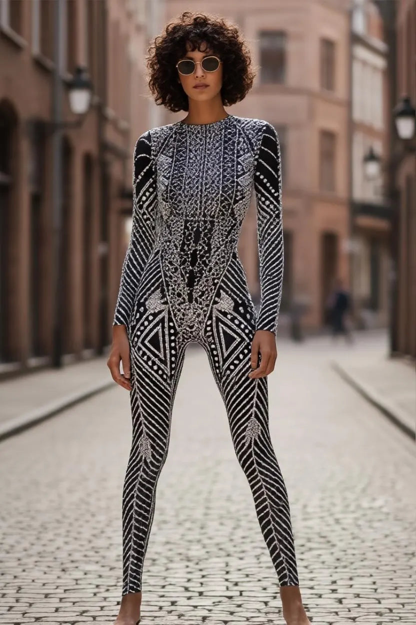 Rhinestone Jumpsuit Black, Luxury Handsewn Stretch Mesh Catsuit, Sheer Festival Outfit, Sparkly Birthday & Party Jumpsuit for Women