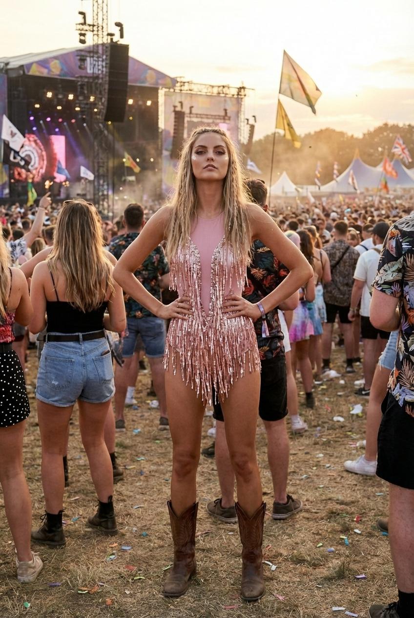 Pink Rhinestone Fringe Festival Bodysuit – Rave Party Look