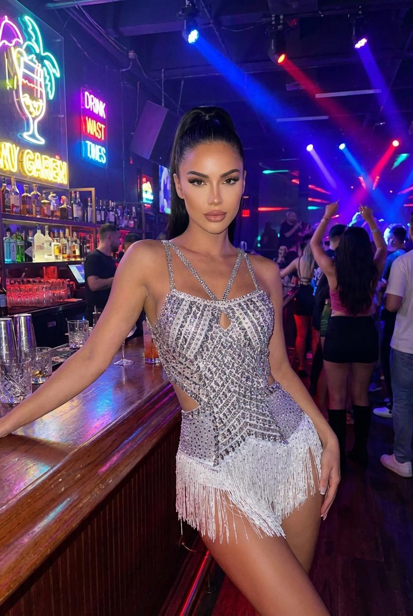 White Rhinestone Fringe Bodysuit for Festival & Party Wear