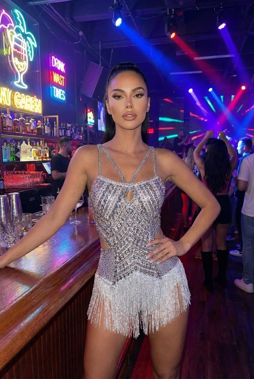 White Rhinestone Fringe Bodysuit for Festival & Party Wear