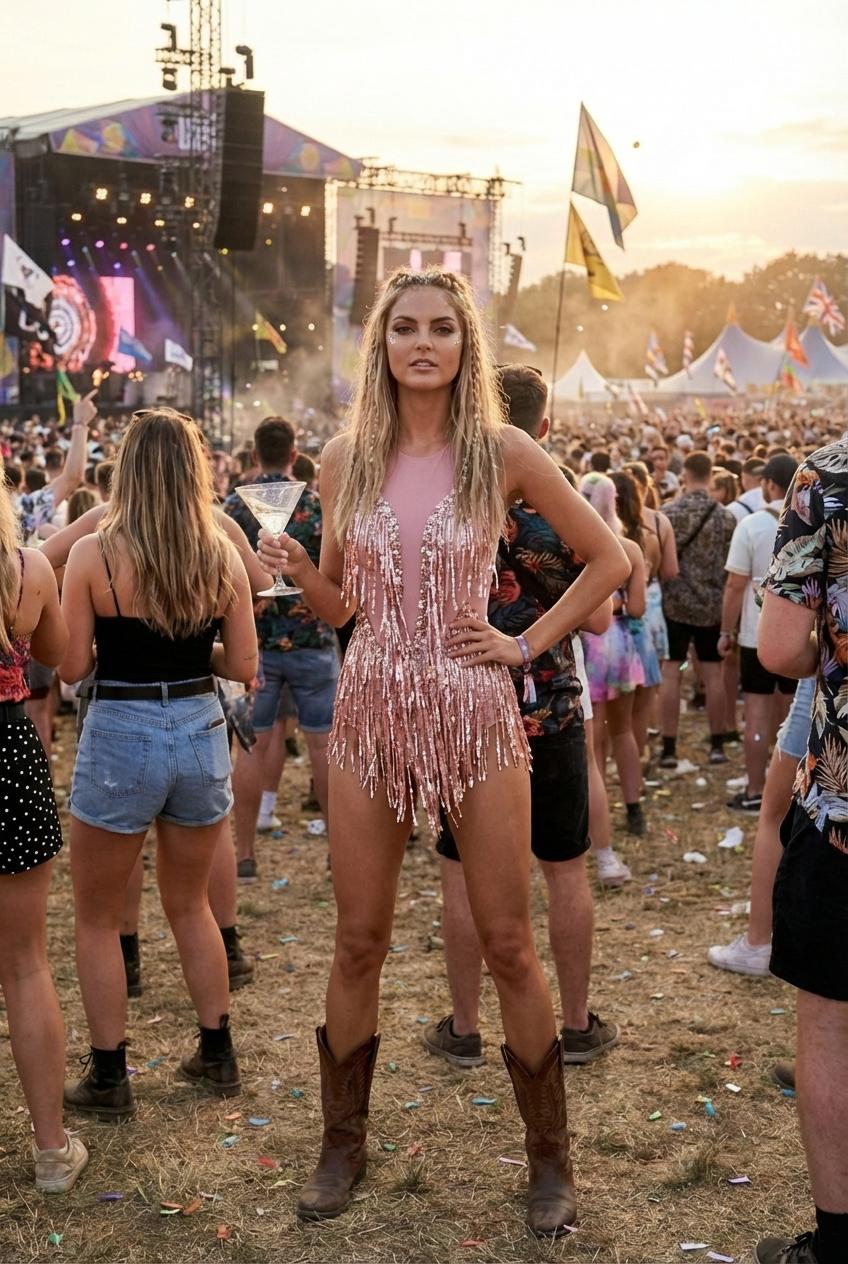 Pink Rhinestone Fringe Festival Bodysuit – Rave Party Look