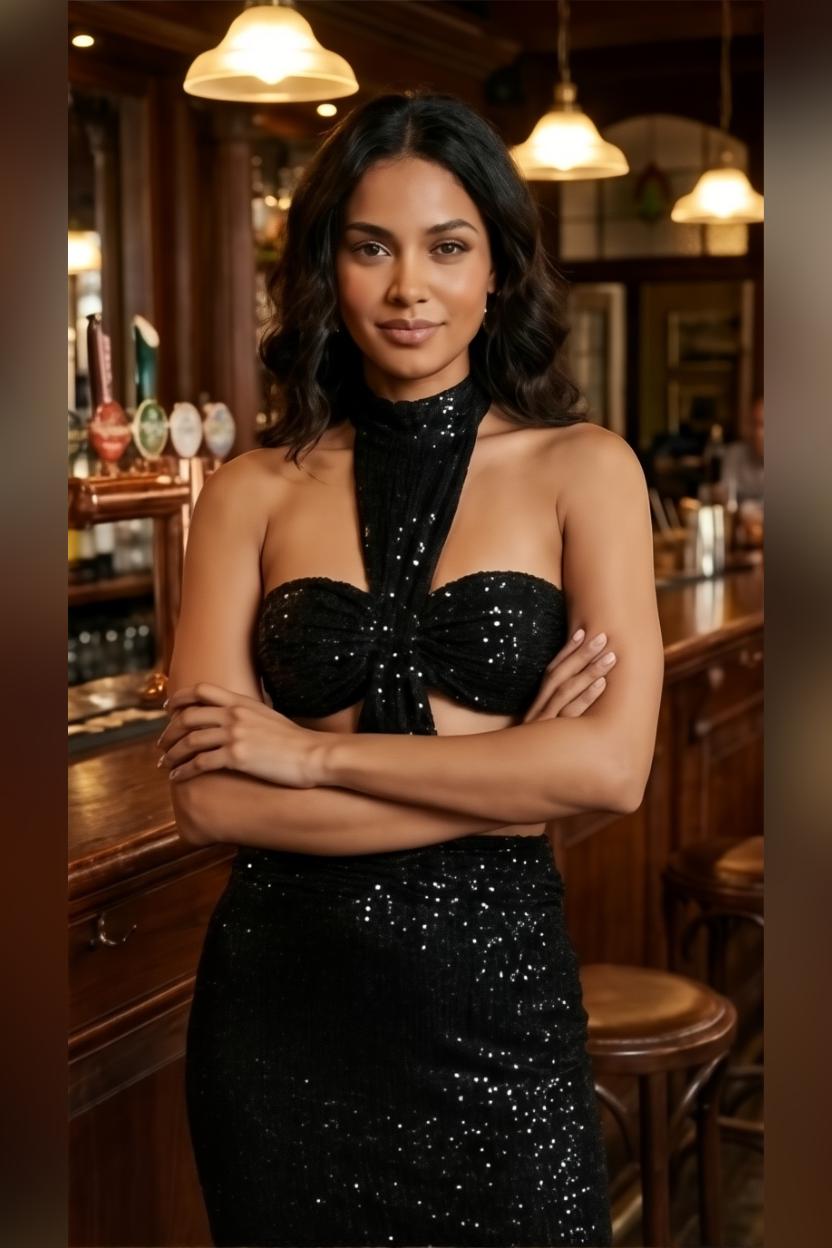 Black Halterneck Sequin Maxi Dress with Cutout Backless Fit